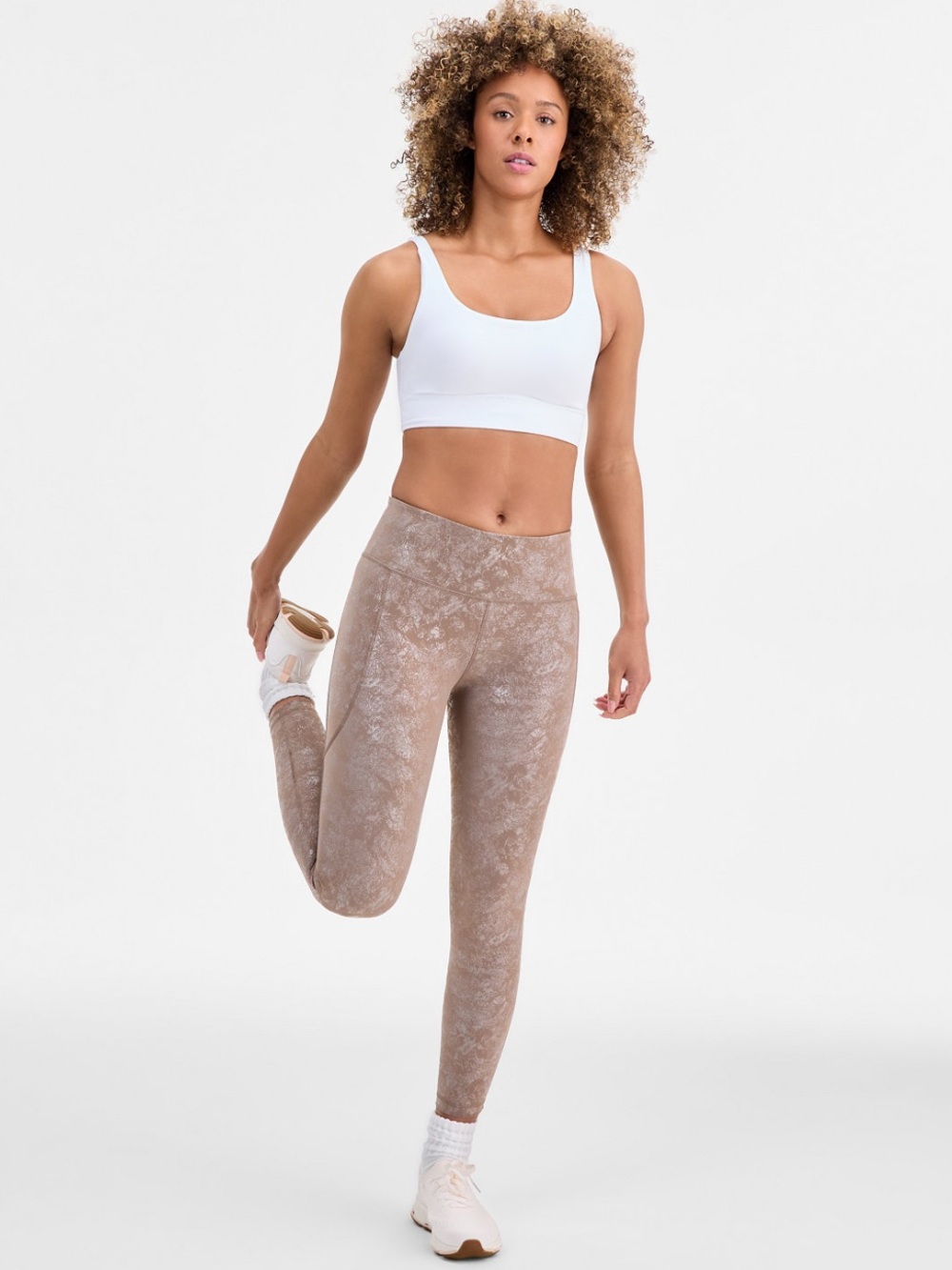 Plus Size Ideology Women's Shine Compression Leggings in Taupe